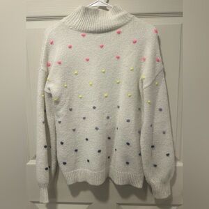 Cozy Loft White Sweater with Colorful Dots